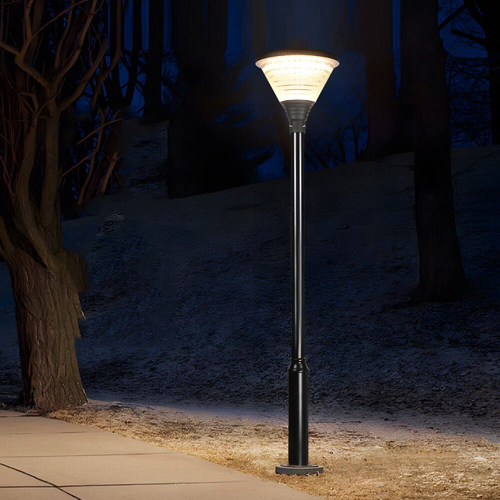 Solar LED Outdoor Lamp Post - Modern Round Design in Black