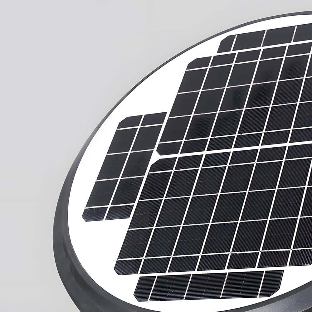 Solar LED Outdoor Lamp Post - Modern Round Design in Black