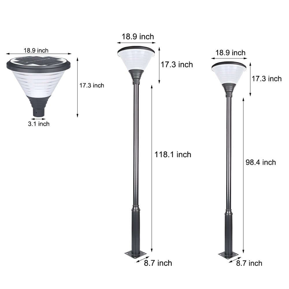 Solar LED Outdoor Lamp Post - Modern Round Design in Black