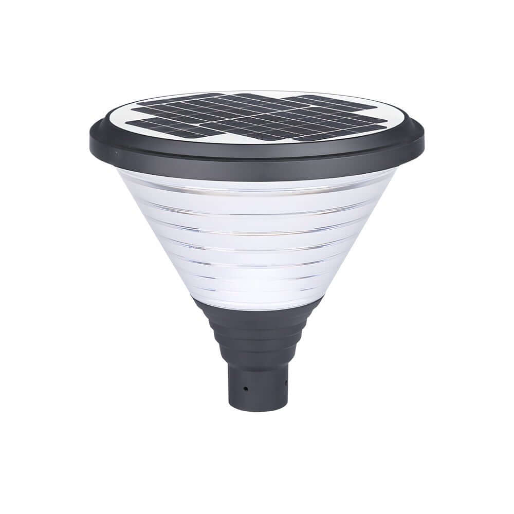 Solar LED Outdoor Lamp Post - Modern Round Design in Black