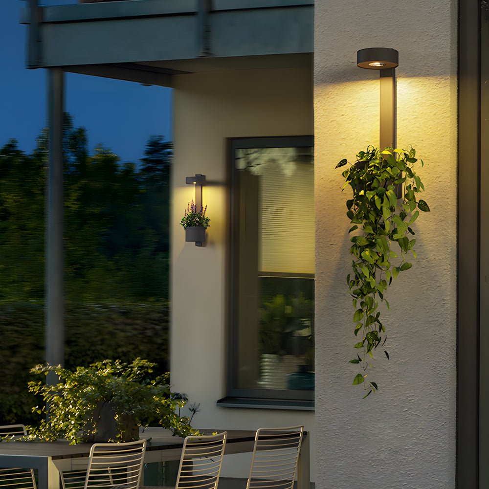 Solar Wall Light with Planter - Modern Outdoor Stainless Steel
