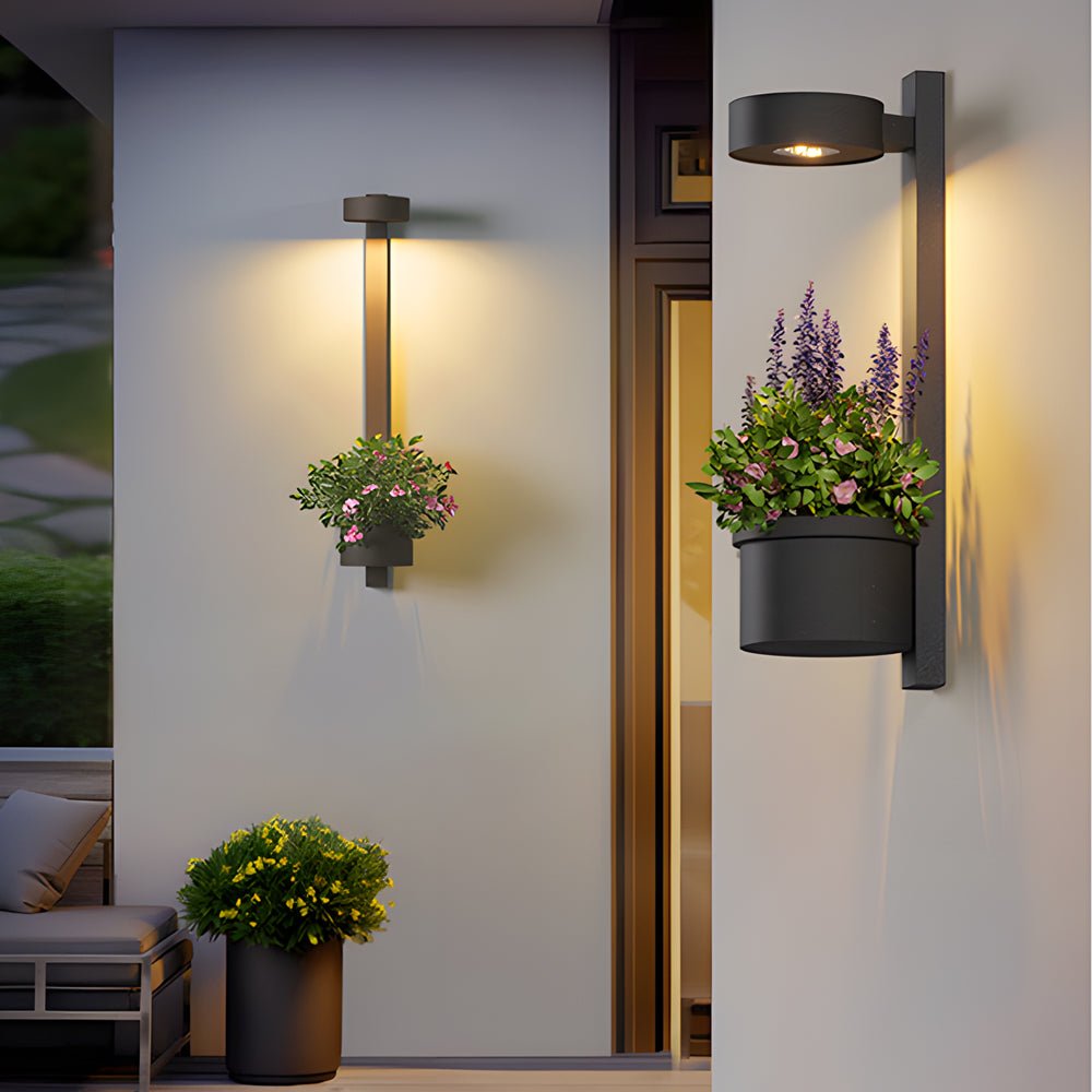 Solar Wall Light with Planter - Modern Outdoor Stainless Steel