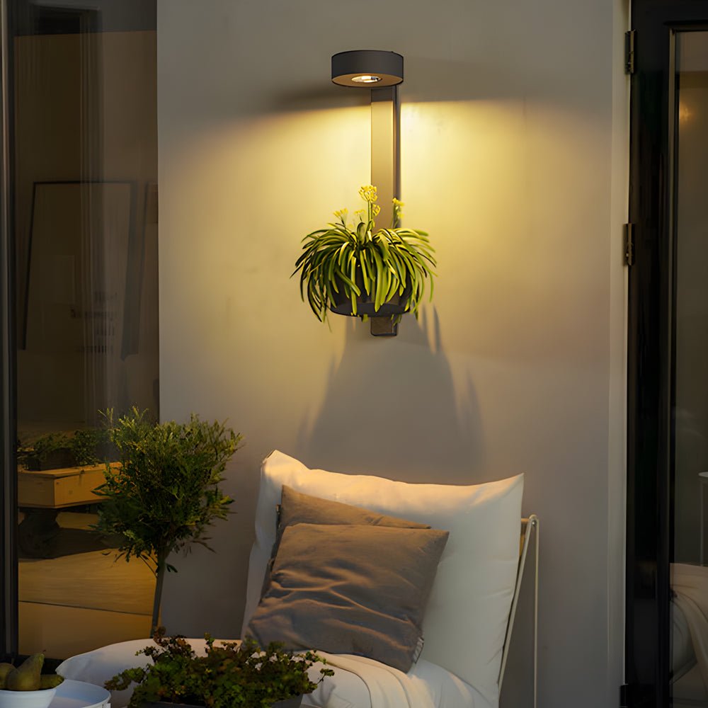 Solar Wall Light with Planter - Modern Outdoor Stainless Steel