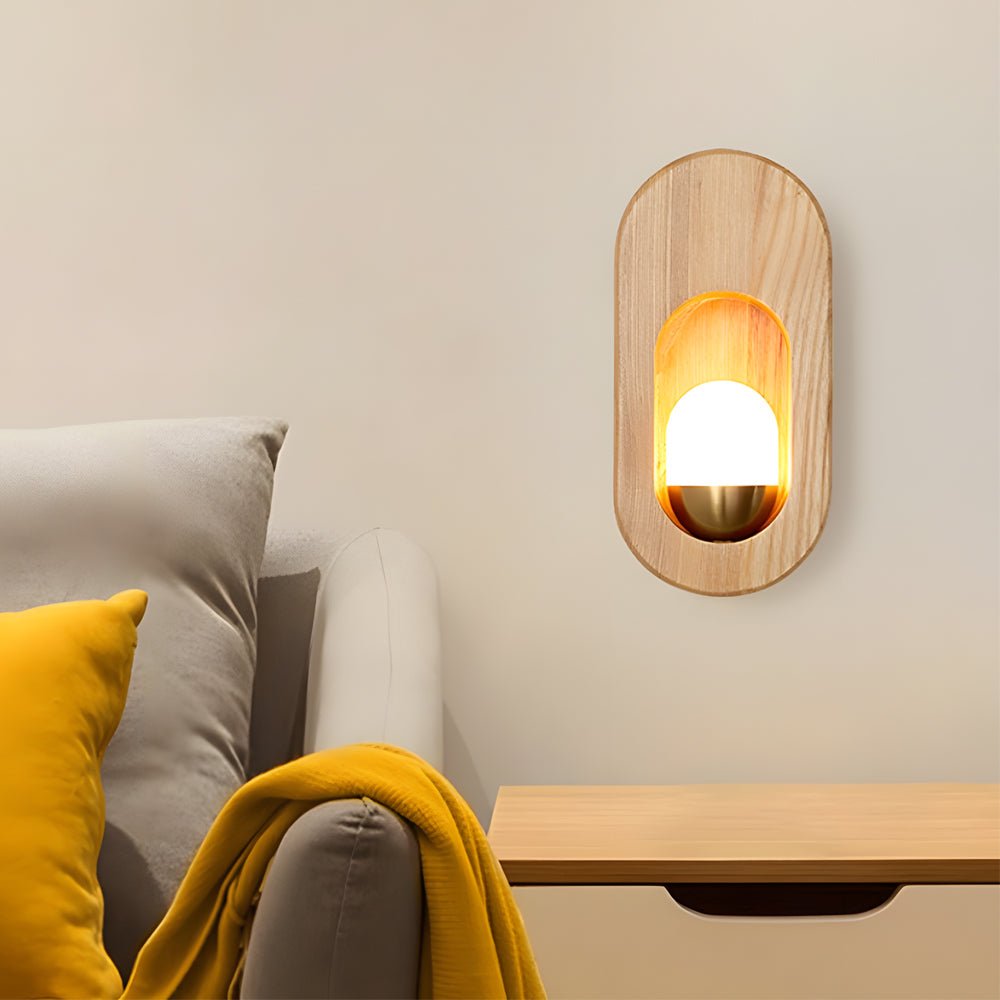 Modern Wood Oval Wall Sconce - Walnut Finish with LED Light