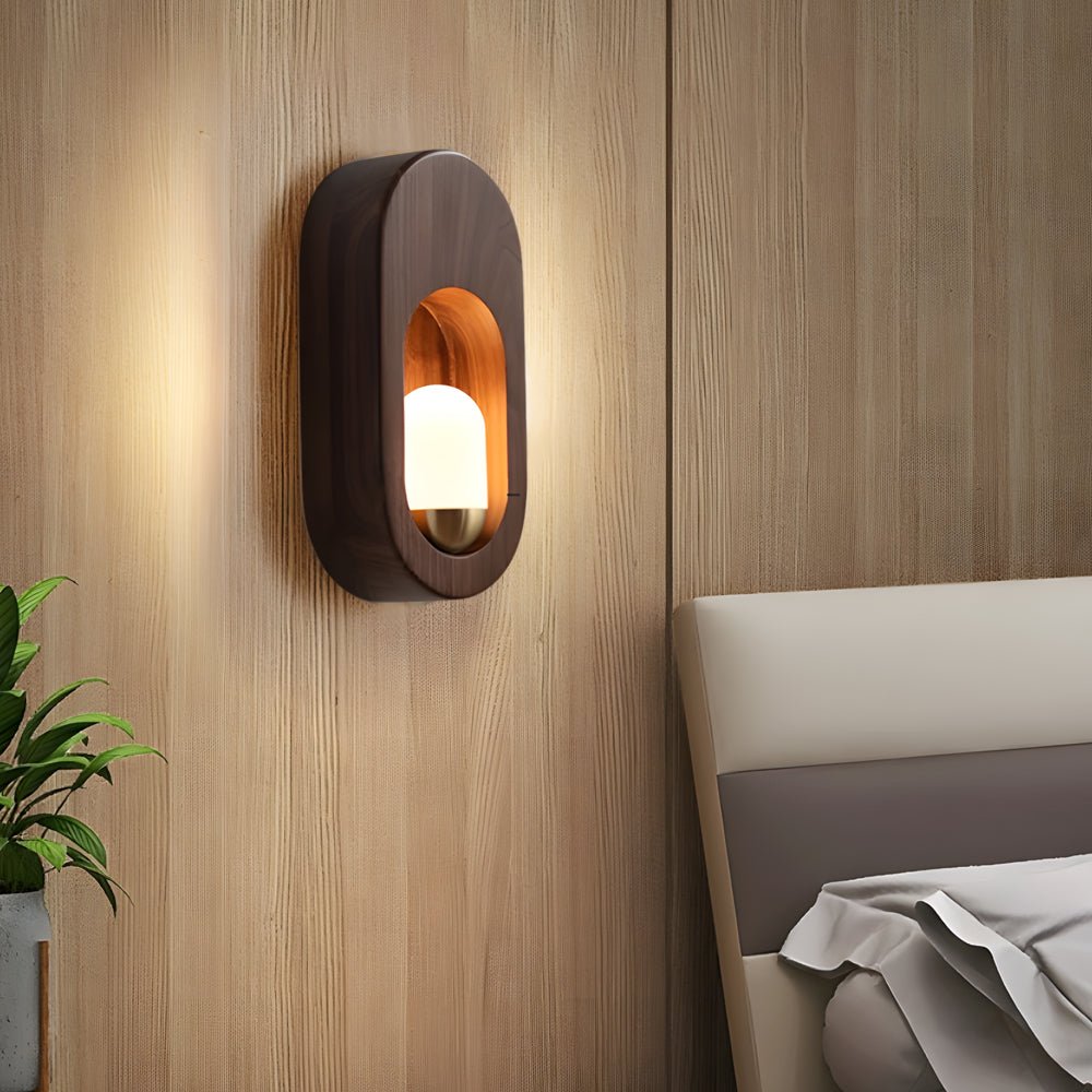 Modern Wood Oval Wall Sconce - Walnut Finish with LED Light