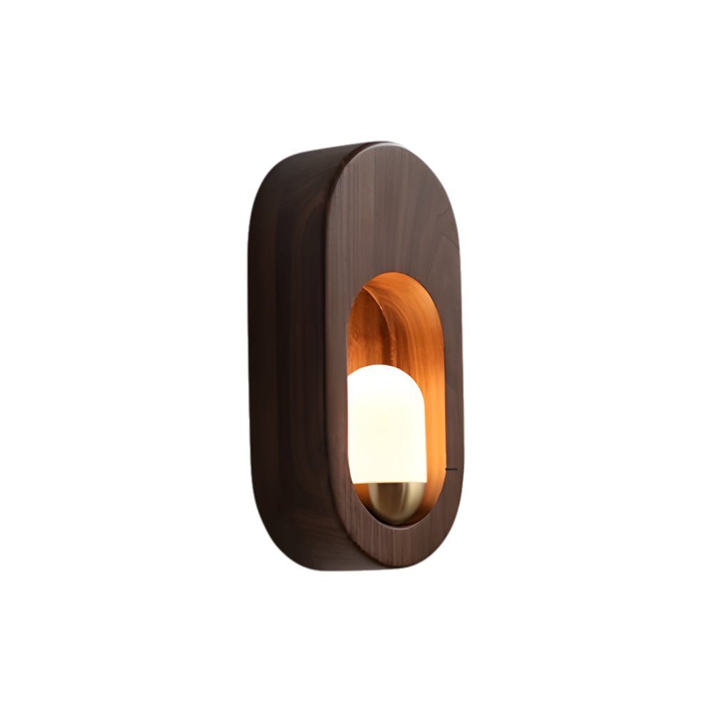 Modern Wood Oval Wall Sconce - Walnut Finish with LED Light
