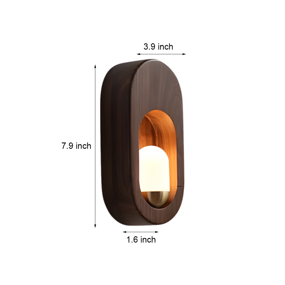 Modern Wood Oval Wall Sconce - Walnut Finish with LED Light