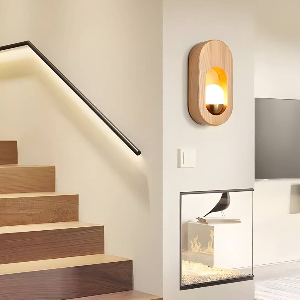 Modern Wood Oval Wall Sconce - Walnut Finish with LED Light
