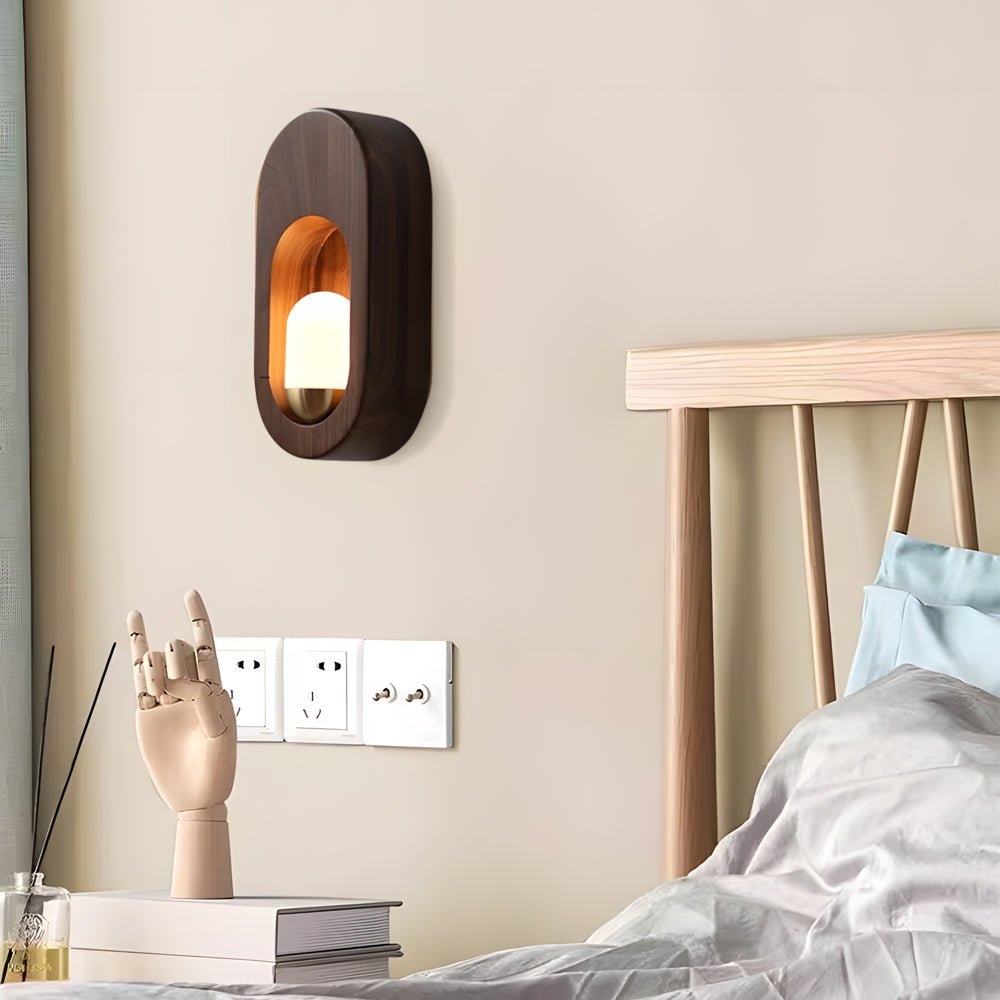 Modern Wood Oval Wall Sconce - Walnut Finish with LED Light