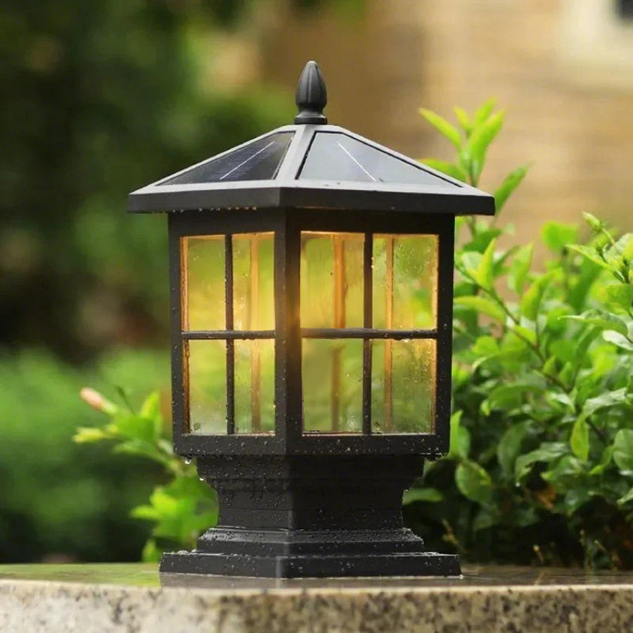 Square Outdoor Solar Pillar Light with Dual Power Option