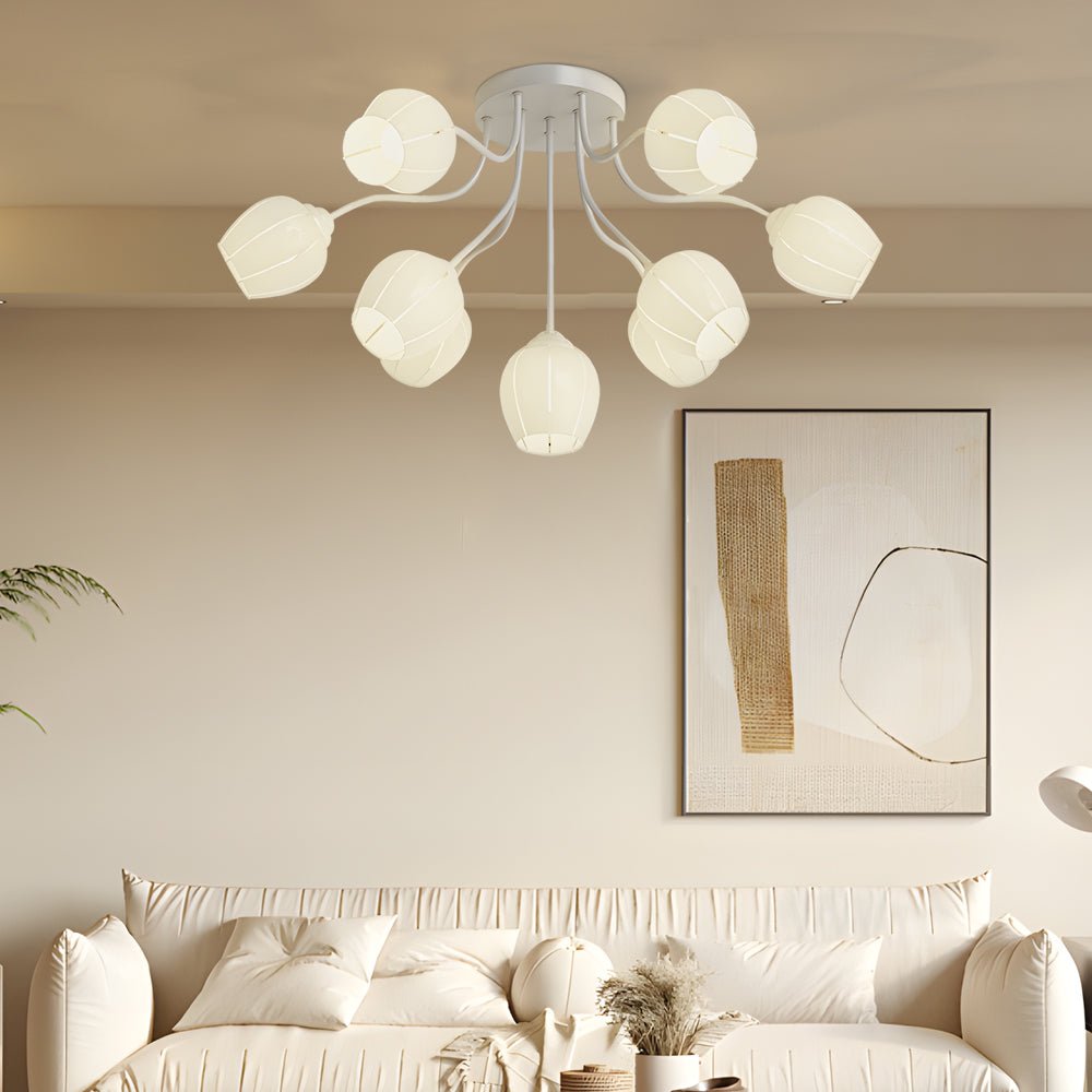 10-Light Floral Glass Chandelier with 3-Step Dimming