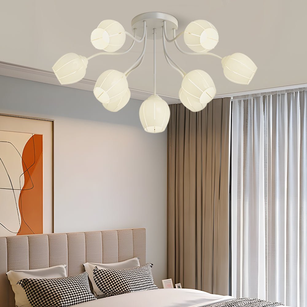 10-Light Floral Glass Chandelier with 3-Step Dimming
