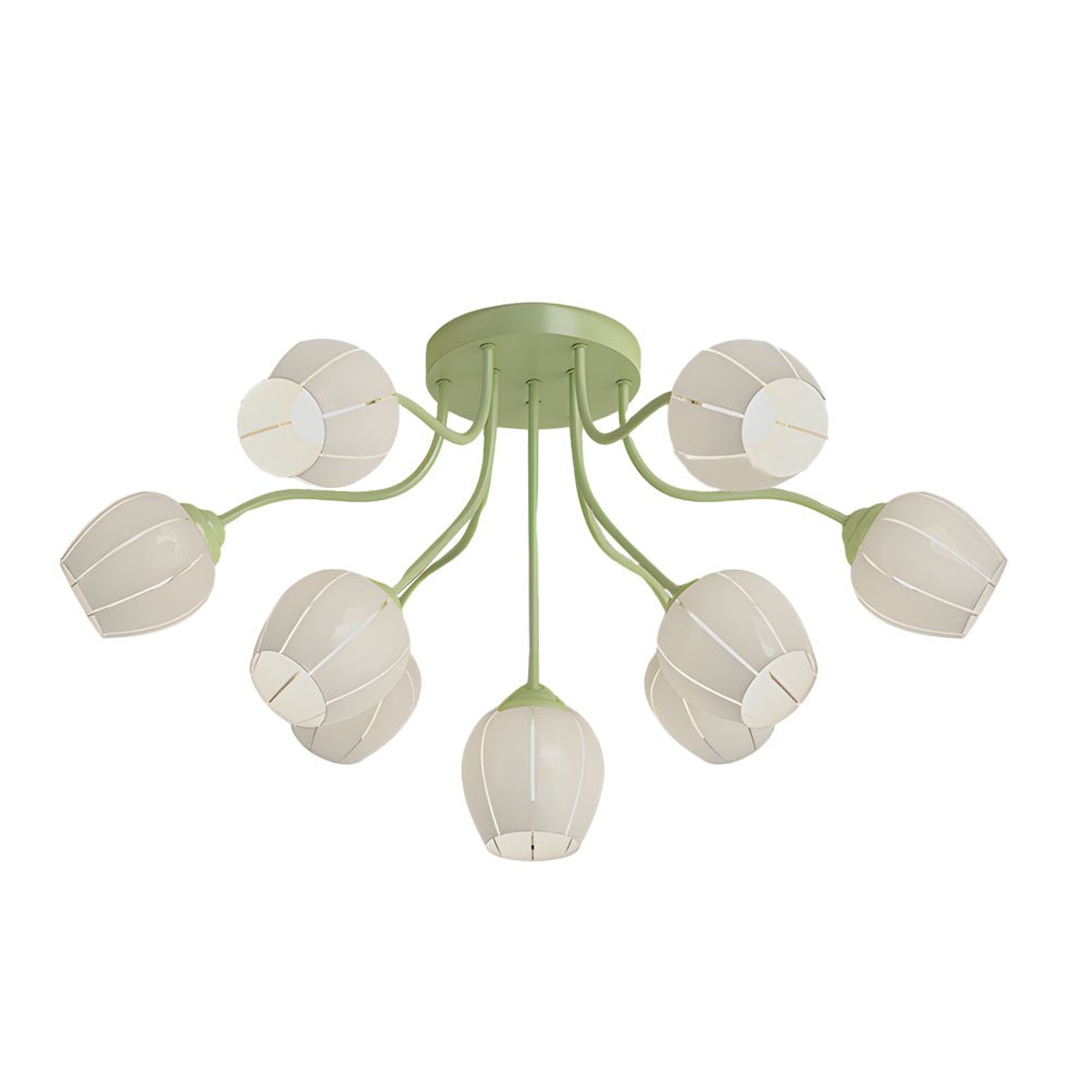 10-Light Floral Glass Chandelier with 3-Step Dimming