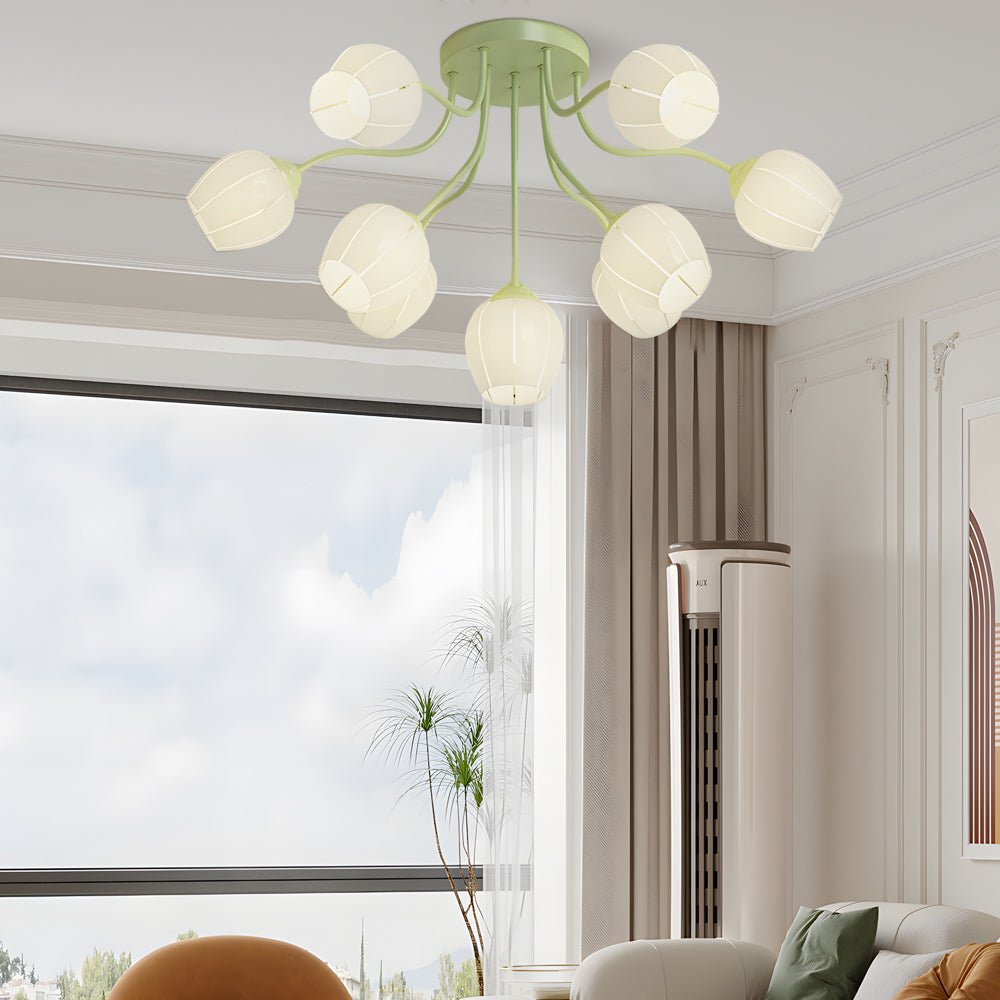 10-Light Floral Glass Chandelier with 3-Step Dimming