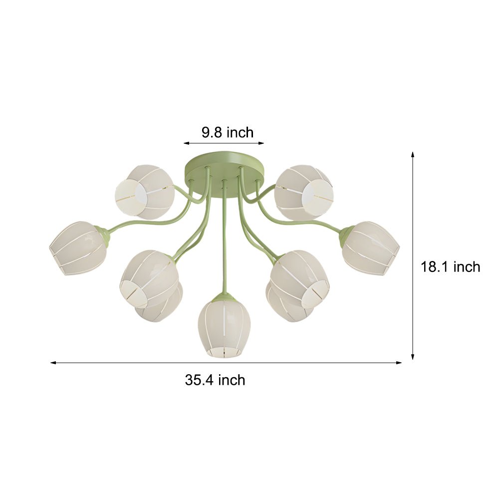 10-Light Floral Glass Chandelier with 3-Step Dimming
