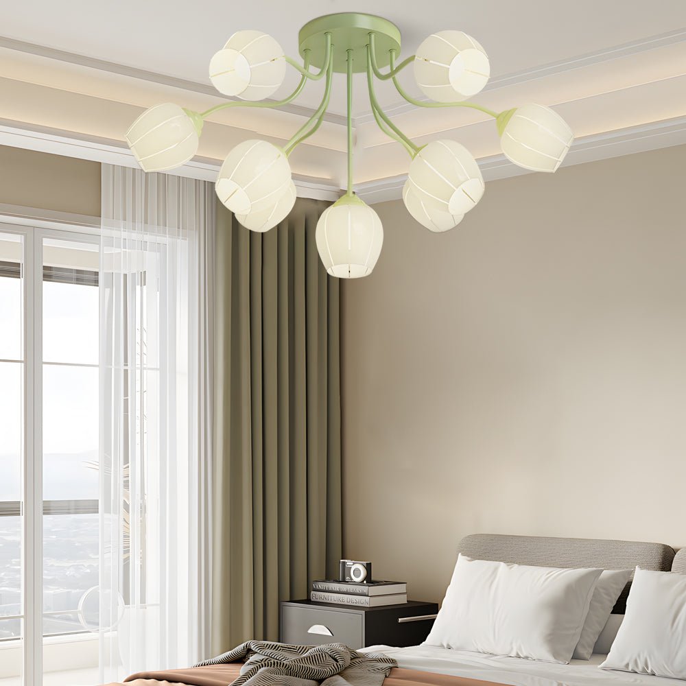 10-Light Floral Glass Chandelier with 3-Step Dimming
