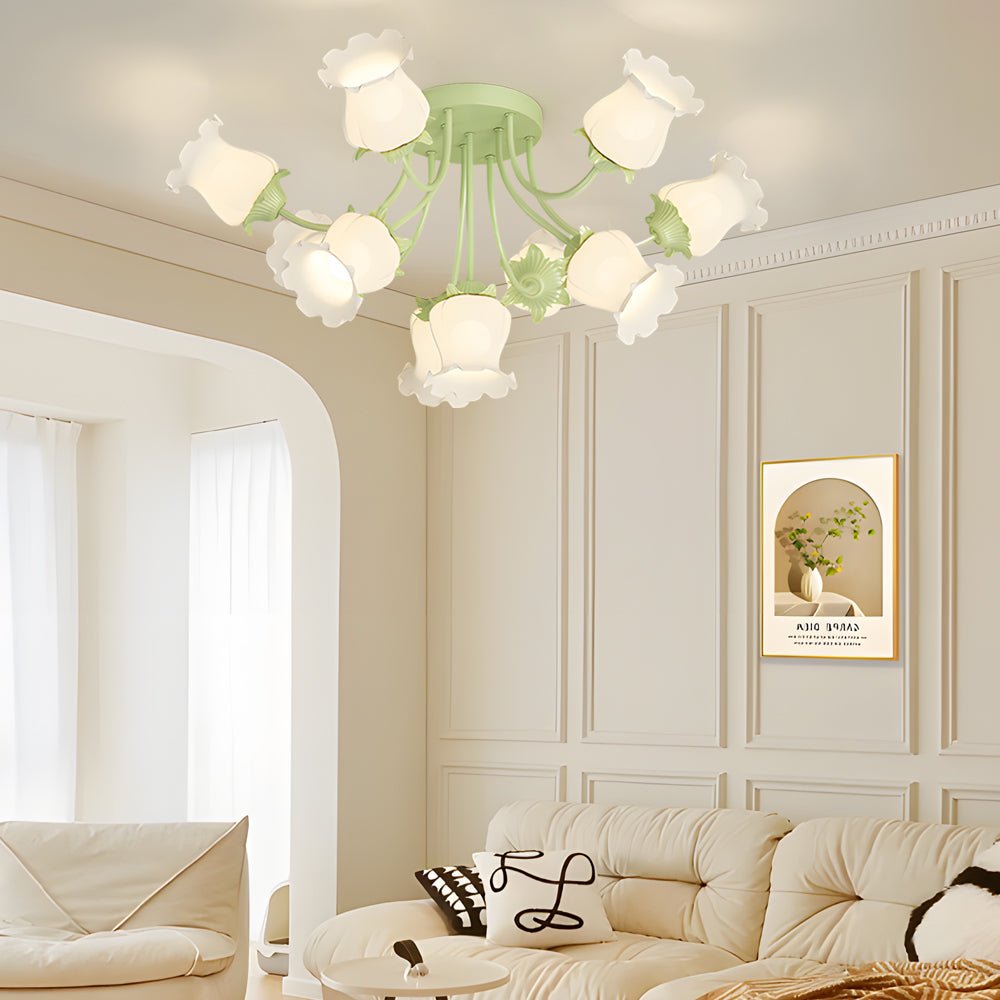 Modern Floral Ceiling Light 3-Step Dimming 10 Glass Flowers