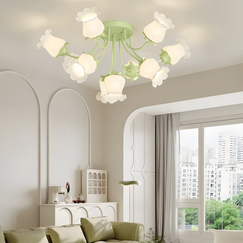 Modern Floral Ceiling Light 3-Step Dimming 10 Glass Flowers