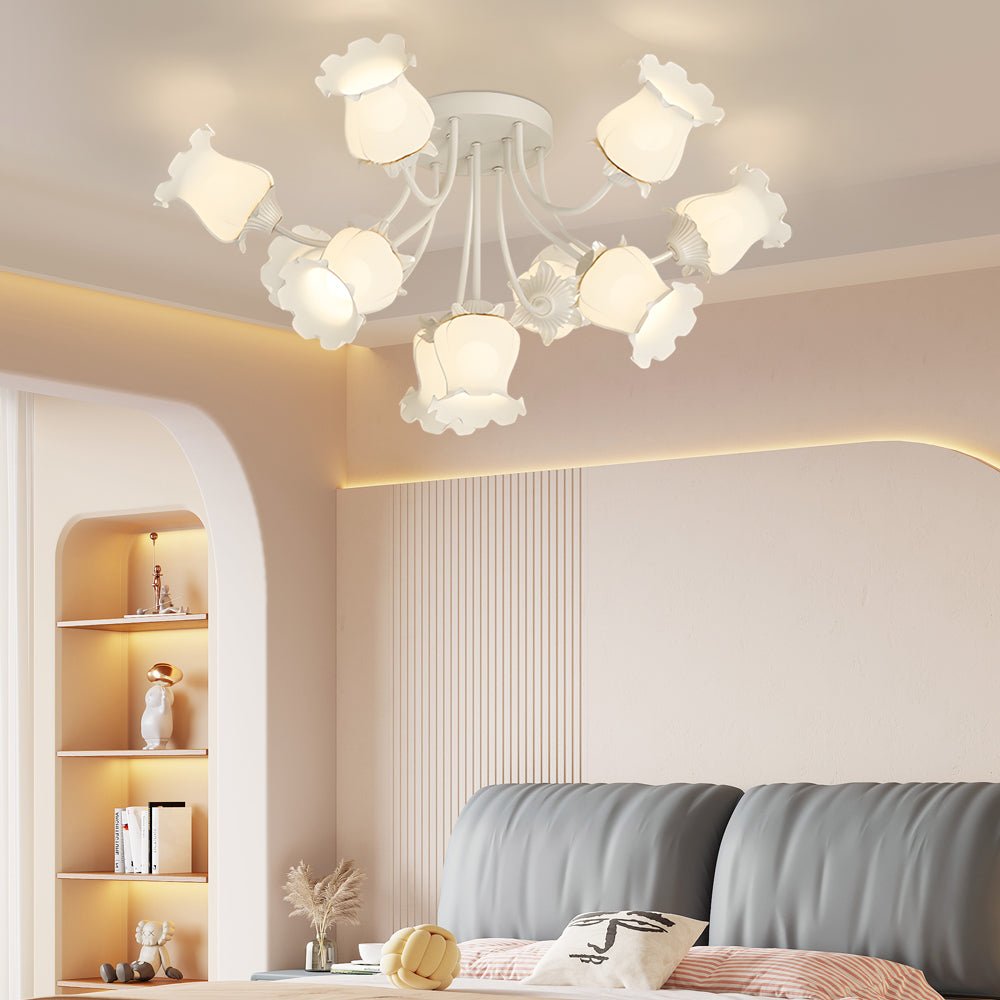Modern Floral Ceiling Light 3-Step Dimming 10 Glass Flowers