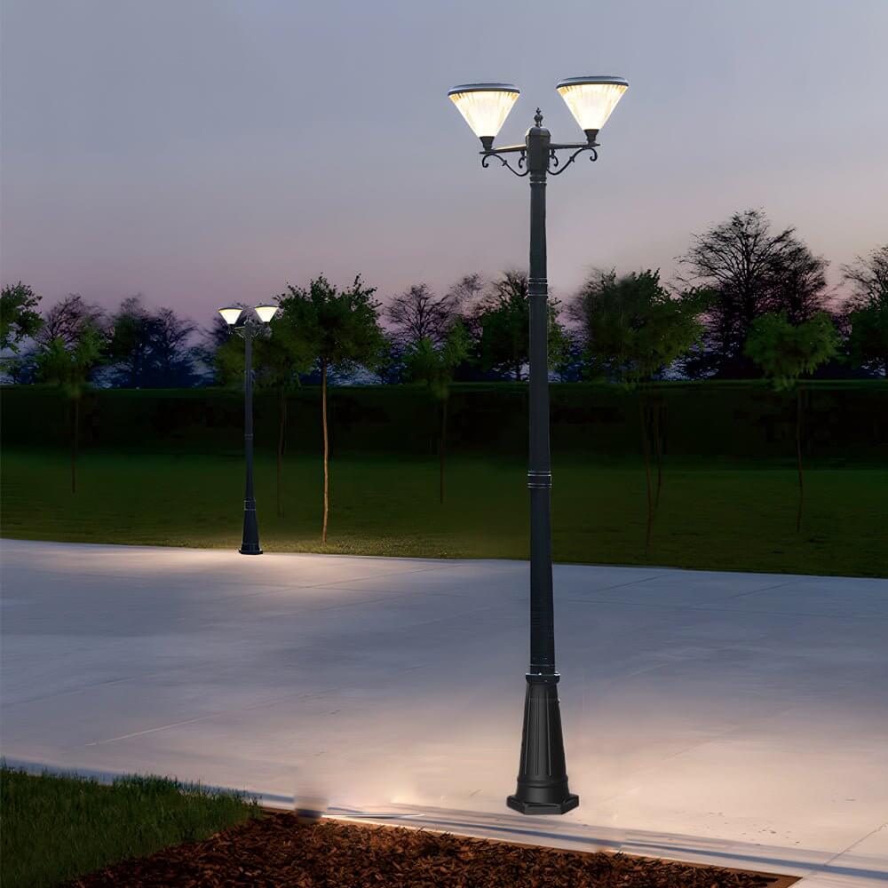 102-Inch Modern Black Outdoor Solar Street Light with 3-Head Post Lamp