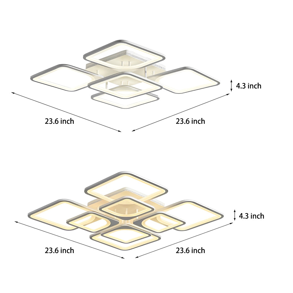 Modern Square LED Ceiling Light with Stepless Dimming & Remote