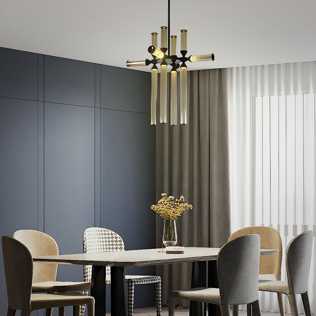 Modern Glass Tube LED Chandelier with Aluminum Frame