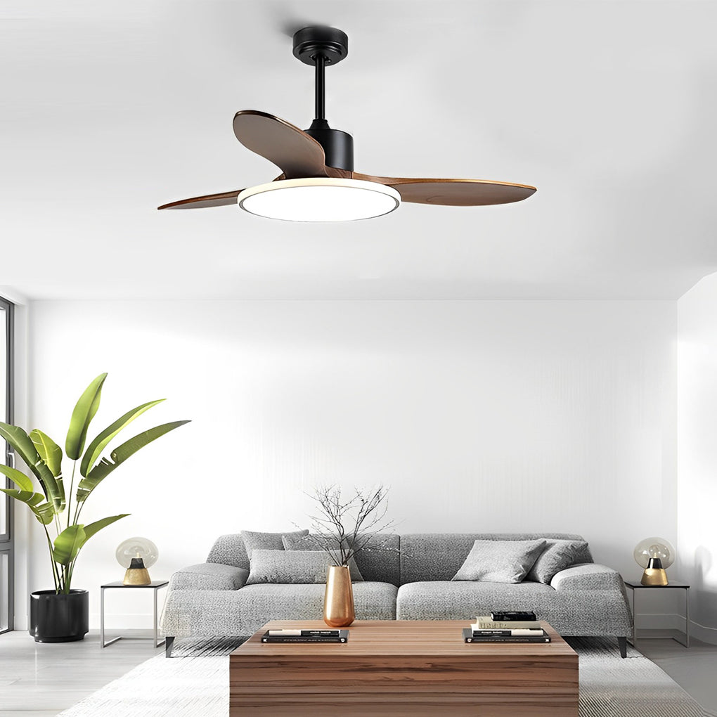Modern Wood Ceiling Fan Light with Remote Control & 3-Step Dimming