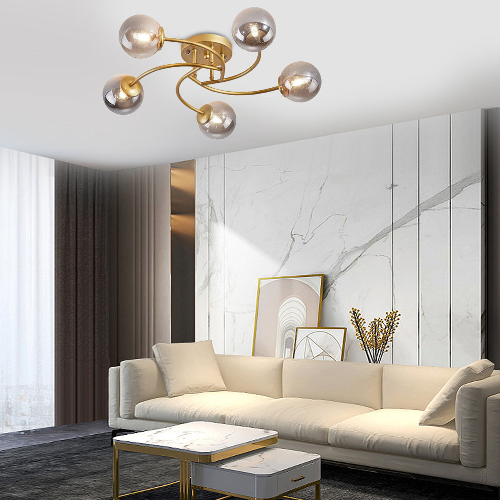 Modern Glass Globe Semi Flush Mount Ceiling Light - 3 or 5 Light