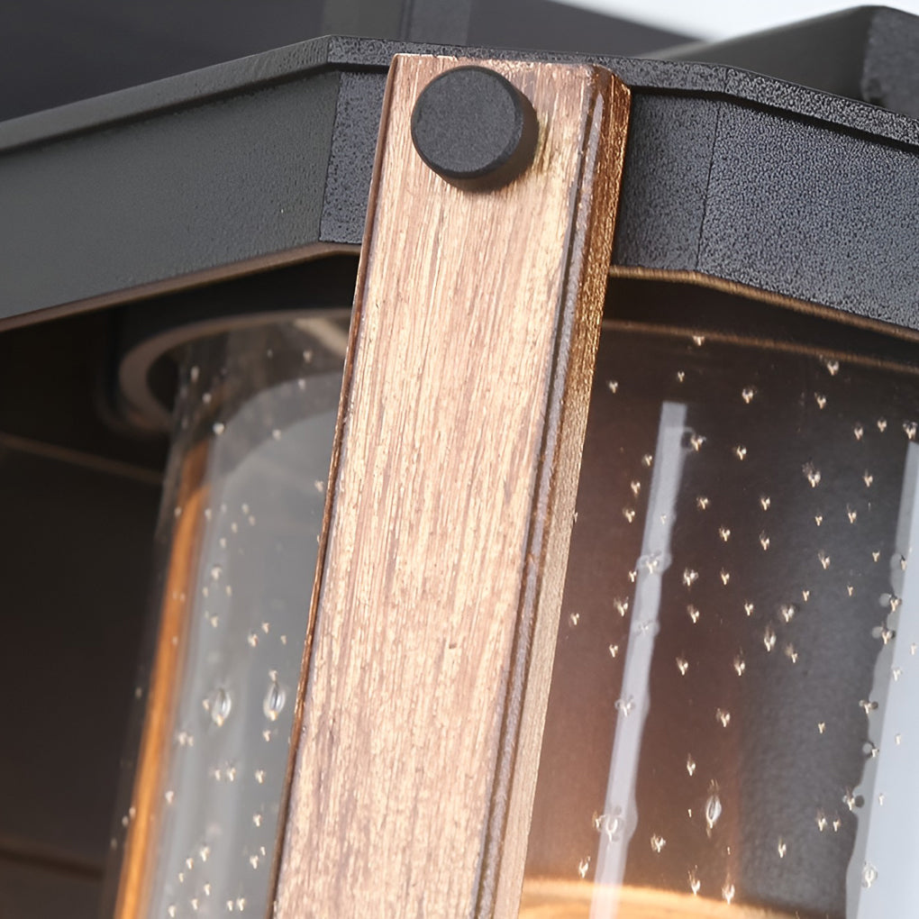 Industrial Lantern Glass Outdoor Wall Sconce – Black Aluminum