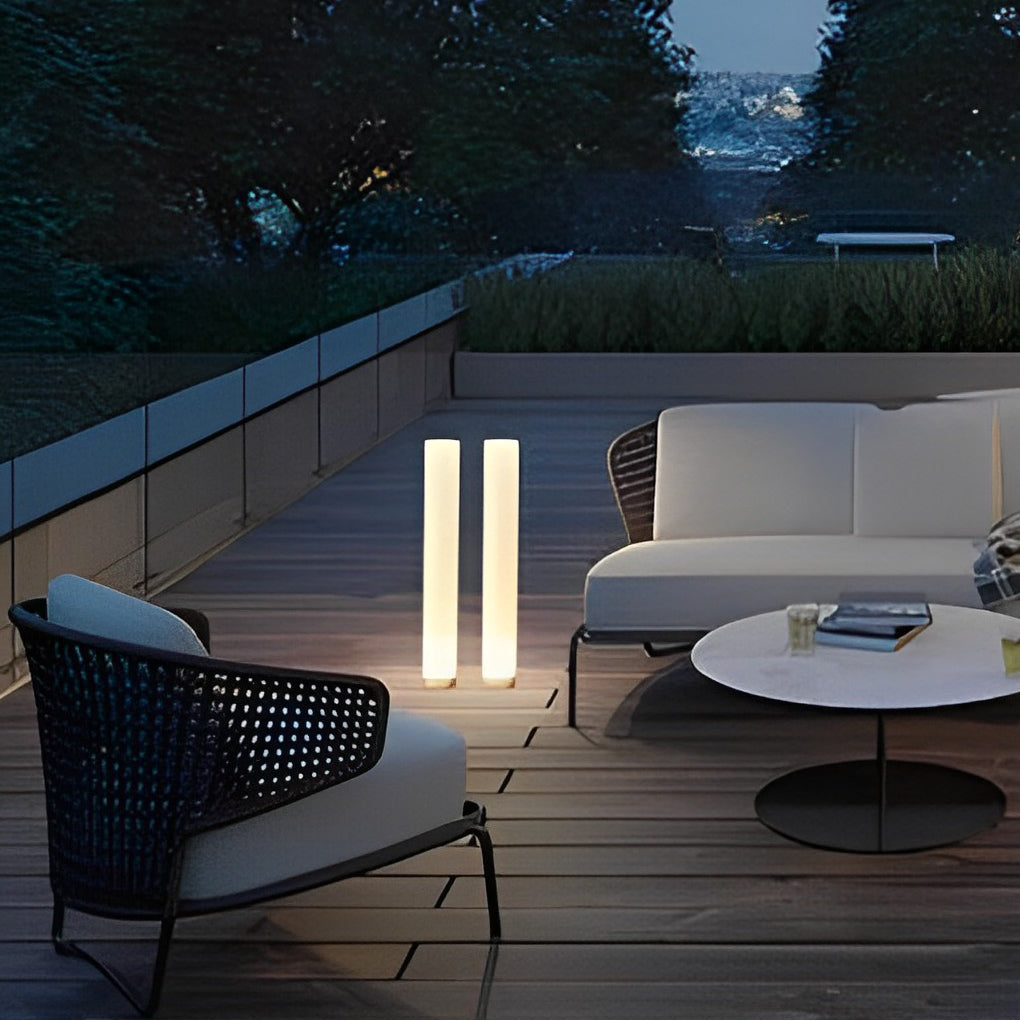 Modern Solar Lawn Light Cylindrical White Waterproof Post Lamp