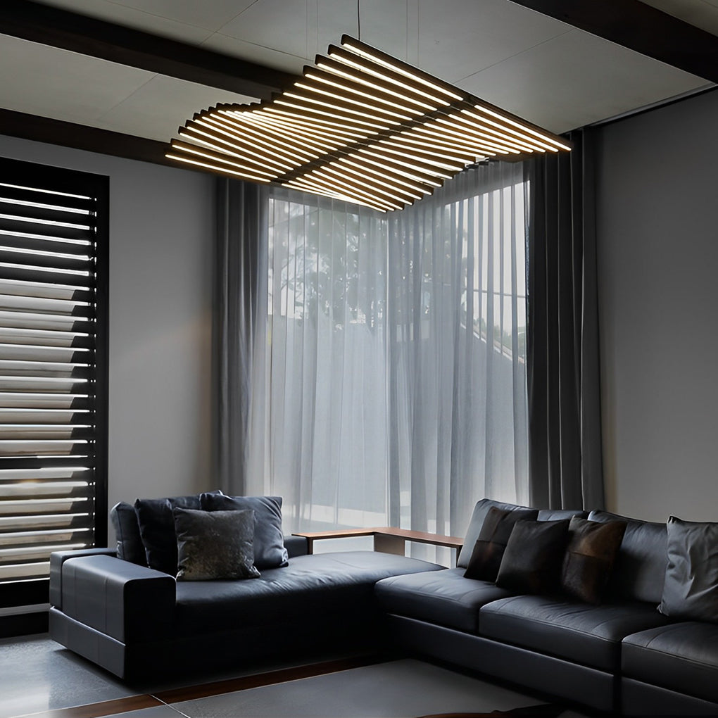 Modern Fishbone Wave LED Chandelier with Dimmable Remote Control