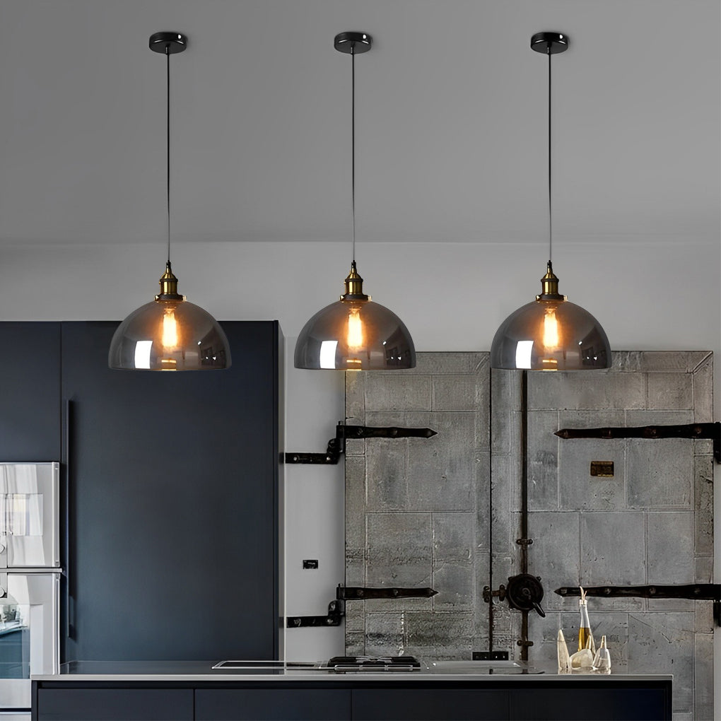 Smoke Gray Glass Industrial Pendant Light – Modern Minimalist