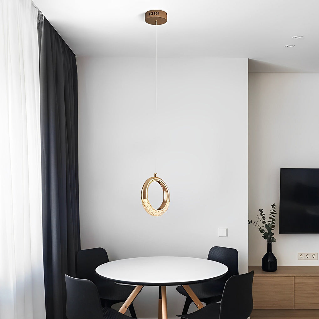 Modern Ring Pendant Light LED Electroplated Metal Hanging Lamp