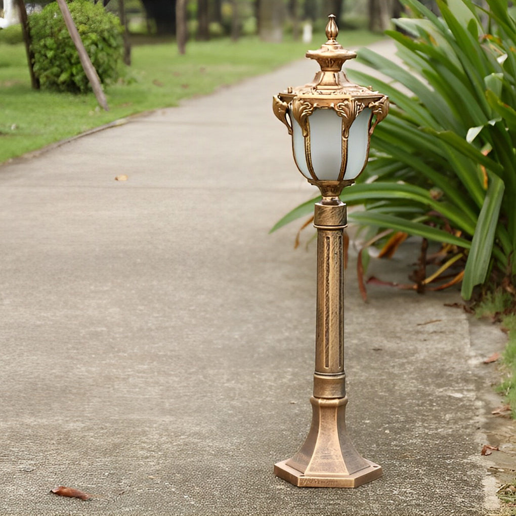 Industrial Outdoor Pathway Lamp Post - Die-Cast Aluminum & Glass