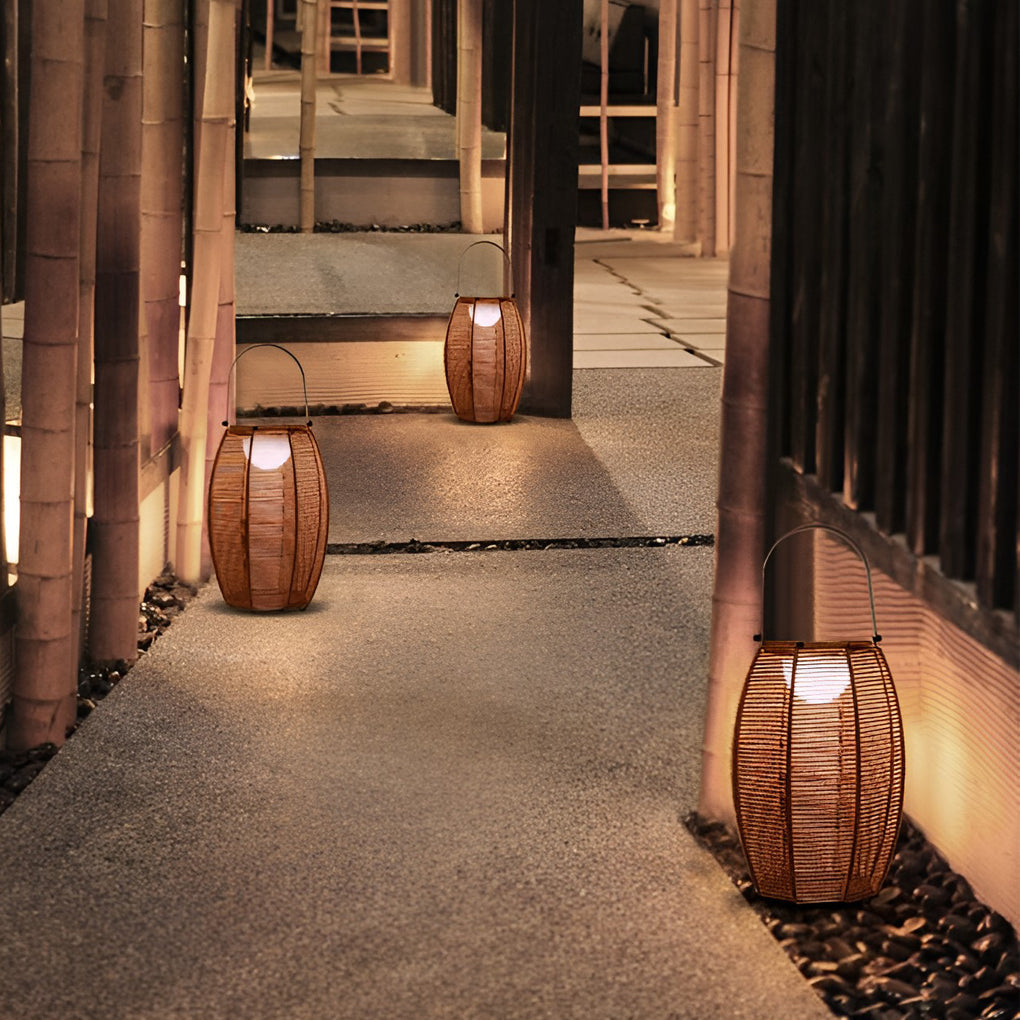 Solar Rattan Lantern Outdoor Floor Lamp with Motion Sensor IP65