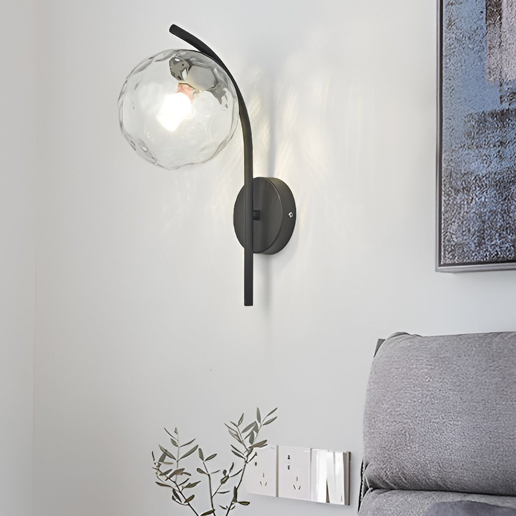 Glass Ball Wall Sconce with Metal Frame - Modern Plug-In Light