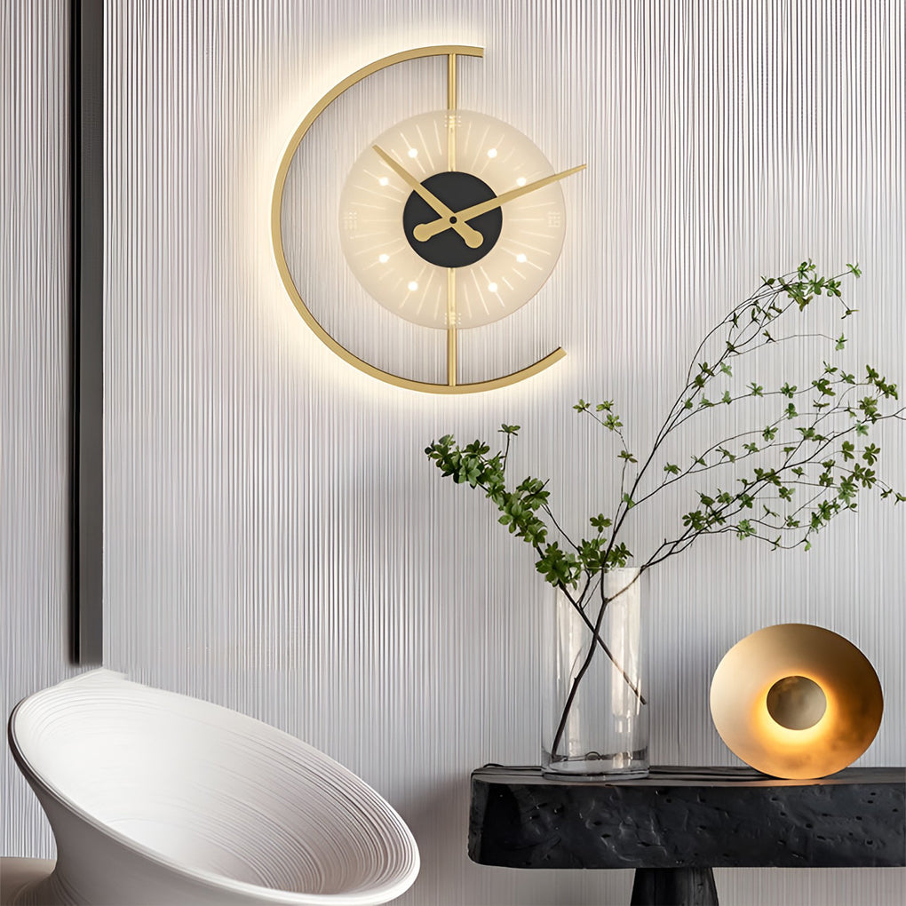 Modern Clock-Shaped LED Wall Sconce - Aluminum & Iron Finish