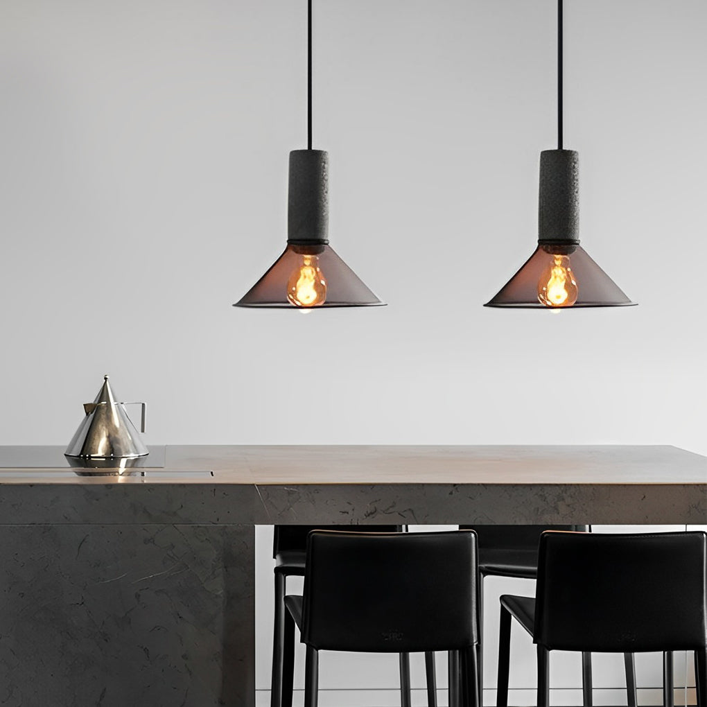 Industrial Concrete & Metal Mesh Pendant Light - Black Cage