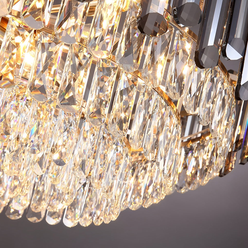 Multi-Layer Crystal Chandelier Modern Round Oval Metal Frame
