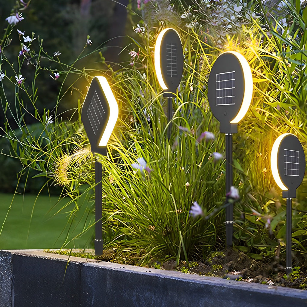 Modern Circular Solar LED Lawn Light - Stainless Steel Black