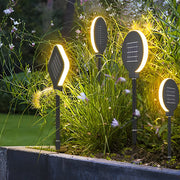 Modern Circular Solar LED Lawn Light - Stainless Steel Black