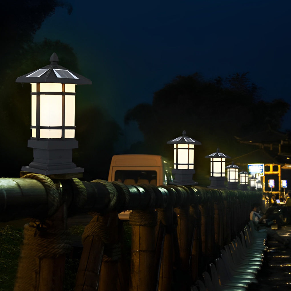 Modern Black Solar Outdoor Post Light with Remote Dimming