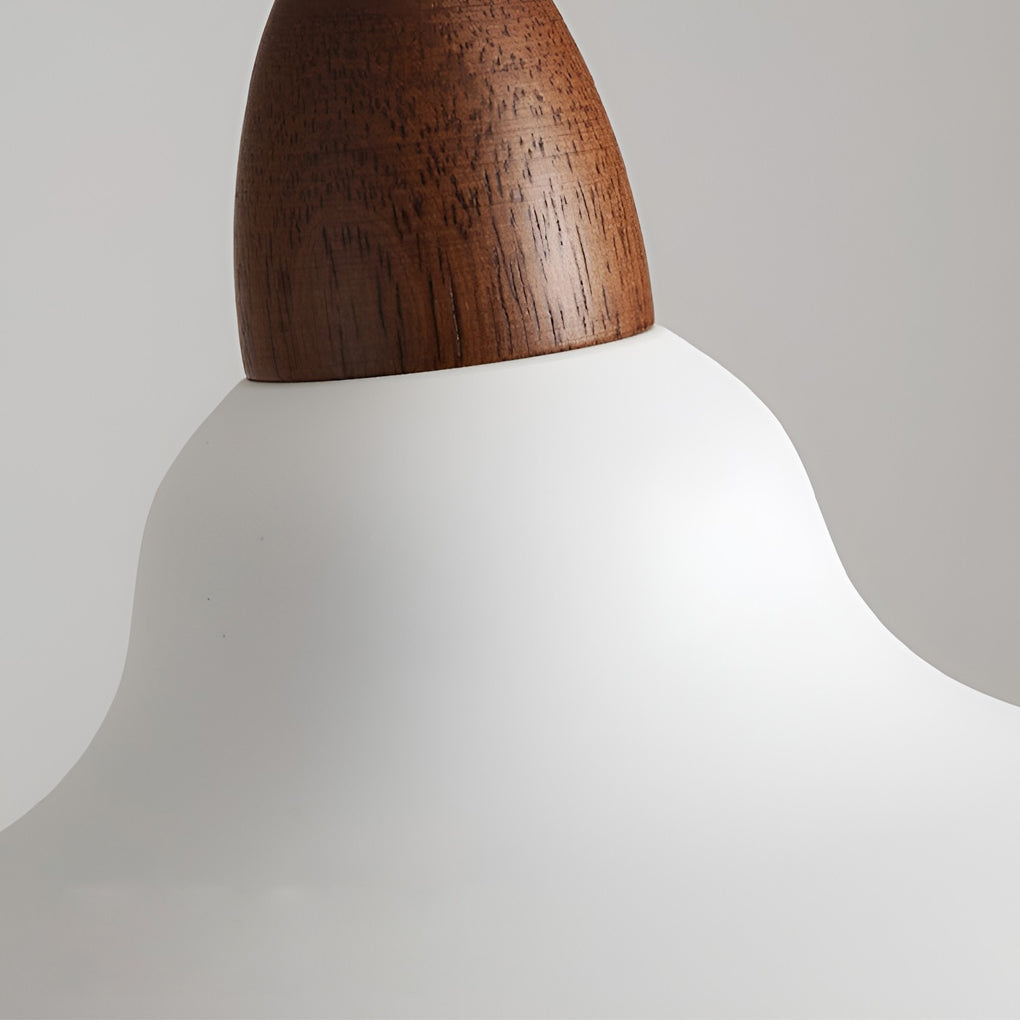 Modern Round Pendant Light with Walnut Accent - White Metal 12W
