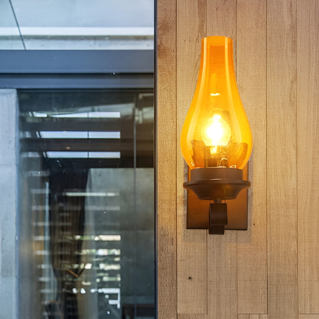 Industrial Glass Wall Sconce with E27 Socket – Black Metal Finish