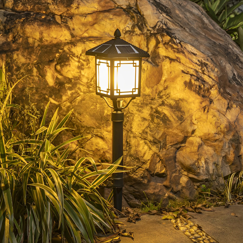 Solar LED Post Light with 3-Step Dimming | Aluminum & Glass