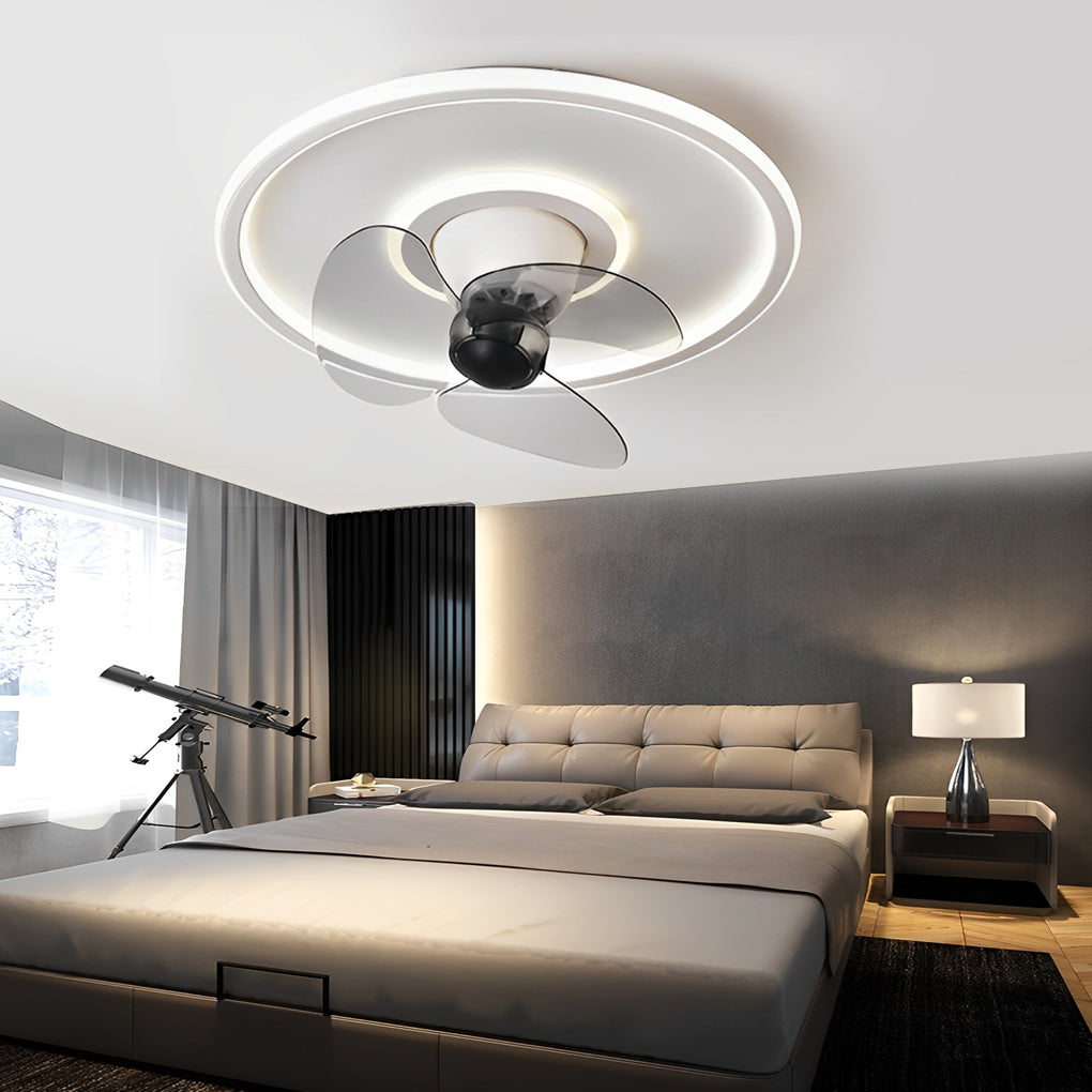 360° Rotating Dimmable Ceiling Fan Light with LED - Modern Flush Mount