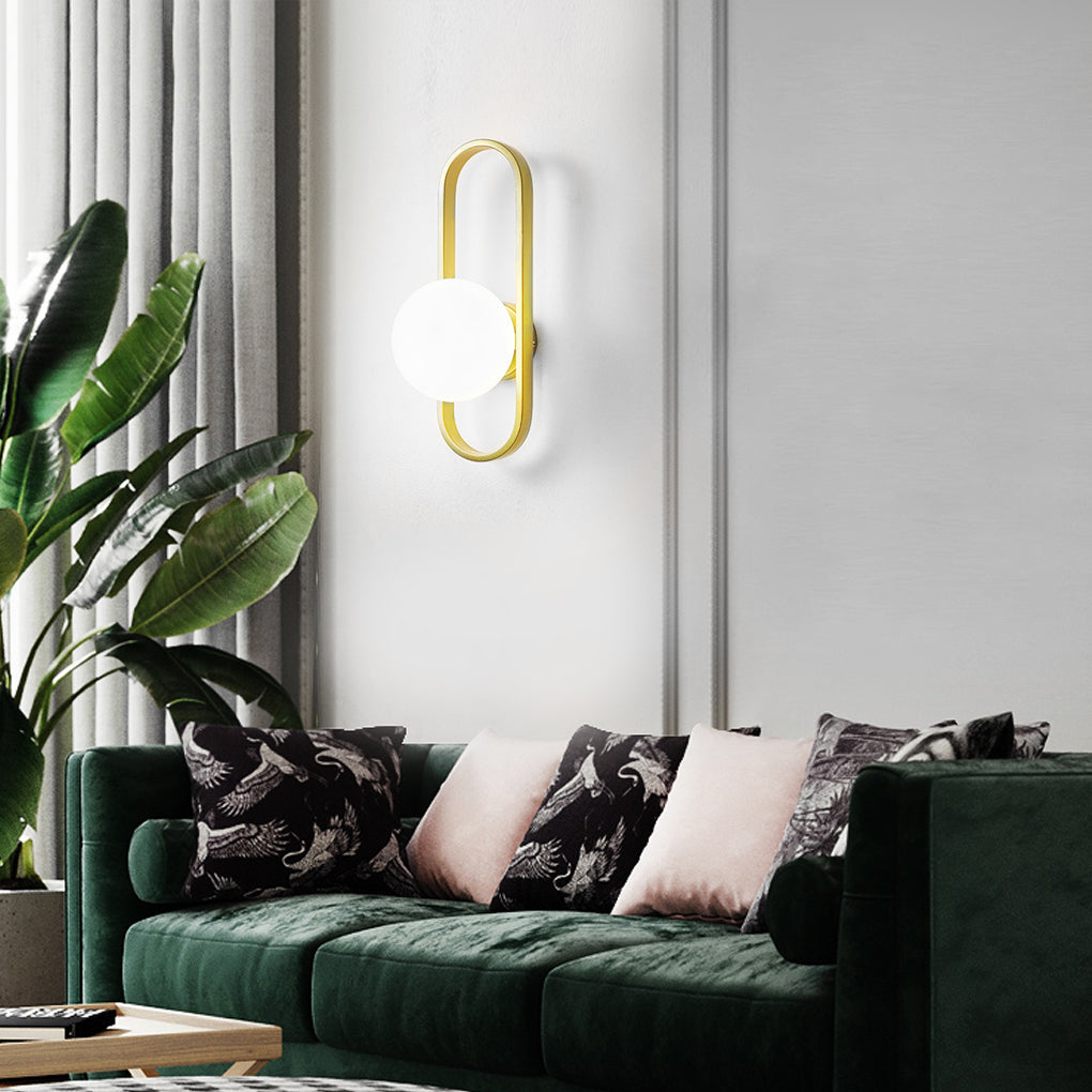 Modern Glass Shade Wall Sconce – Elliptical Iron Frame Design