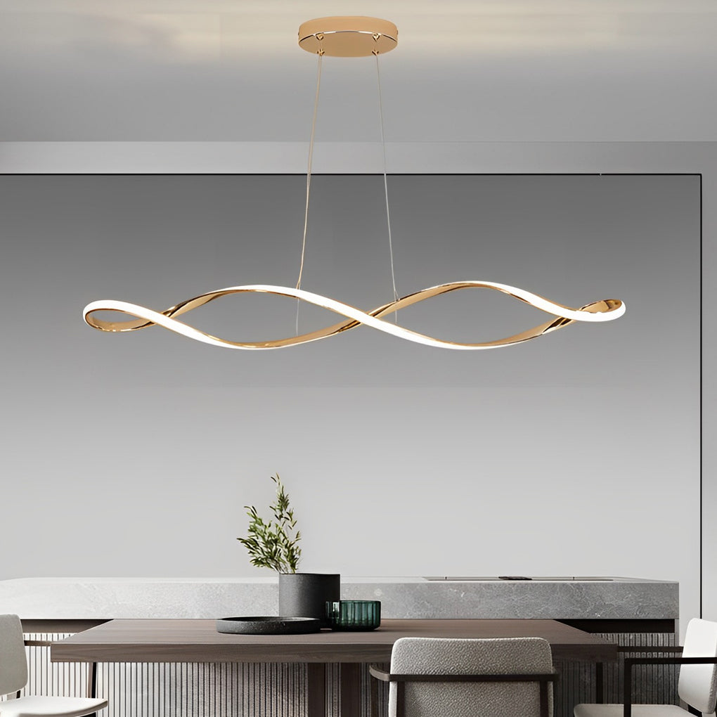 Modern Wave Pendant Light with Stepless Dimming & Remote Control