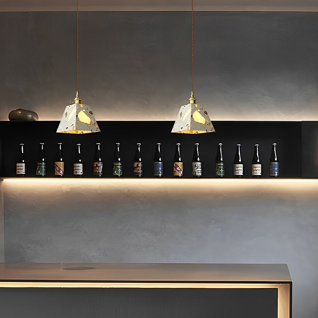 Modern Terrazzo Concrete Pendant Light with Copper Accent