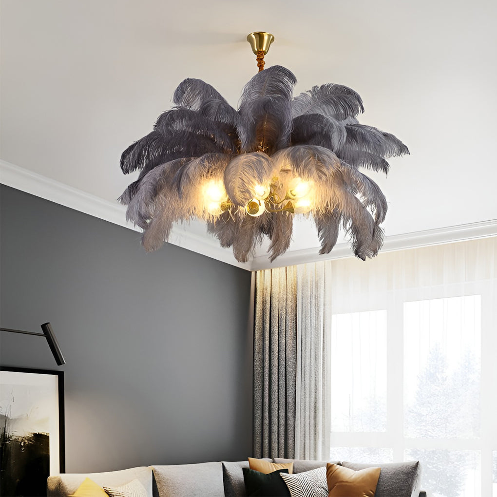Feather Flush Mount Chandelier Modern Copper Ceiling Light 39"